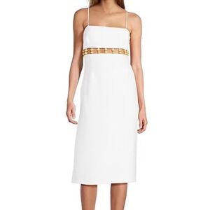 Antonio Melani Eos Crinkle Gauze Cut Out Beaded Square Neck Midi Dress